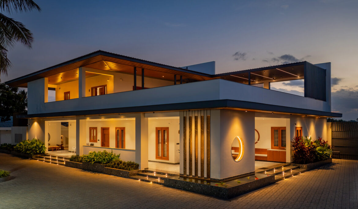 twilight architecture photography of Arc Human residence Tiruppur Tamil Nadu