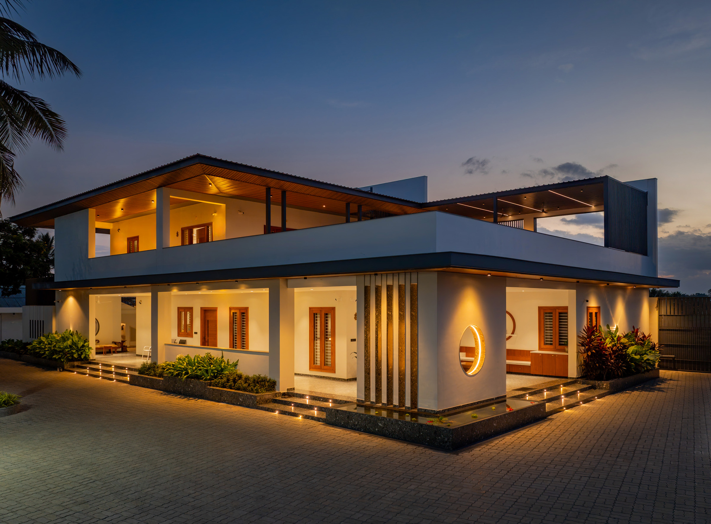 twilight architecture photography of Arc Human residence Tiruppur Tamil Nadu