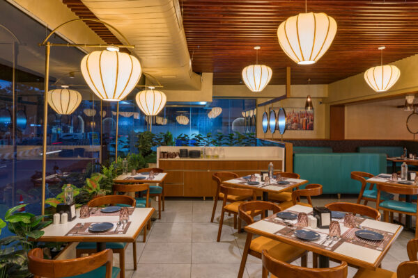 Bar counter area with dramatic lighting — 4 Cups Restaurant, Coimbatore