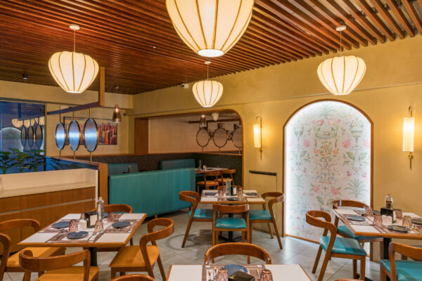 Lounge seating with arched details and pendant lighting — 4 Cups Restaurant, Coimbatore
