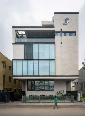 Modern commercial building exterior facade — Cuboid, Coimbatore