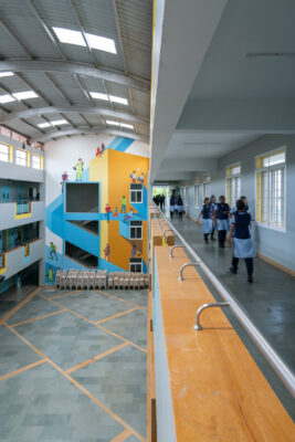 Active school corridor with bright interiors — Elgi School, Coimbatore
