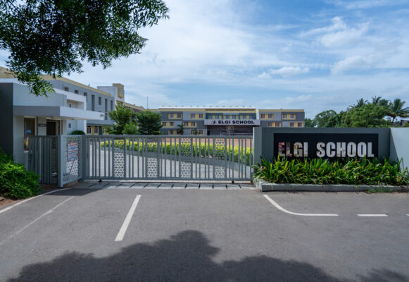 Exterior approach road and school building facade — Coimbatore