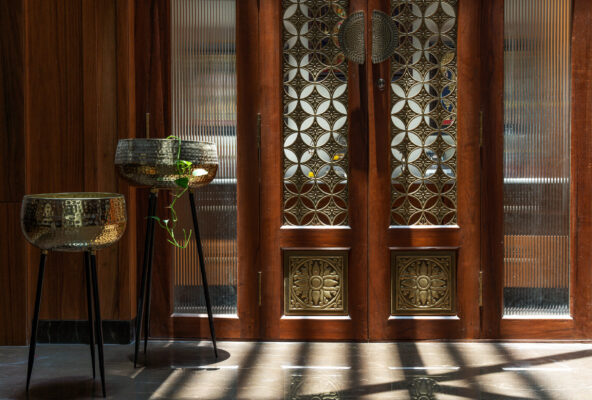 Wooden partition detail interior photography at The Garnet House Coimbatore