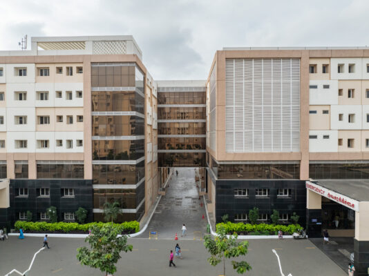 Aerial overview of KMCH Hospital campus — Coimbatore