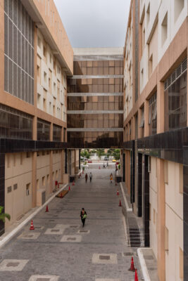 Side elevation of hospital building exterior — KMCH, Coimbatore