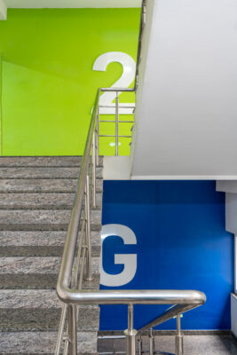 Hospital floor signage and entrance area — KMCH, Coimbatore