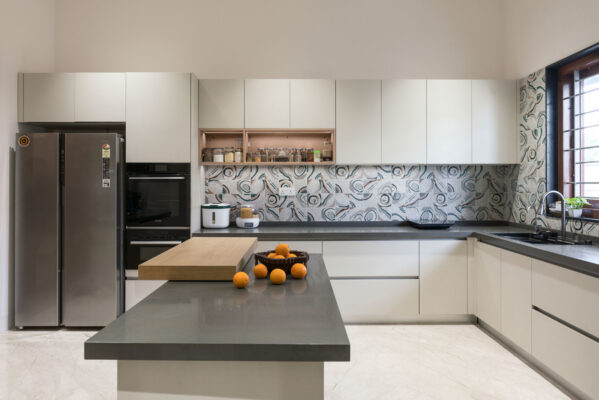 Modern kitchen interior photography at luxury villa Dindigul